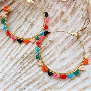 Multi Color Seed Pearl Hoop Earrings NWT